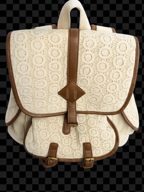 Mudd Handbags - Mudd Crochet Lace Backpack Cream Brown Faux Leather Boho Festival Bag